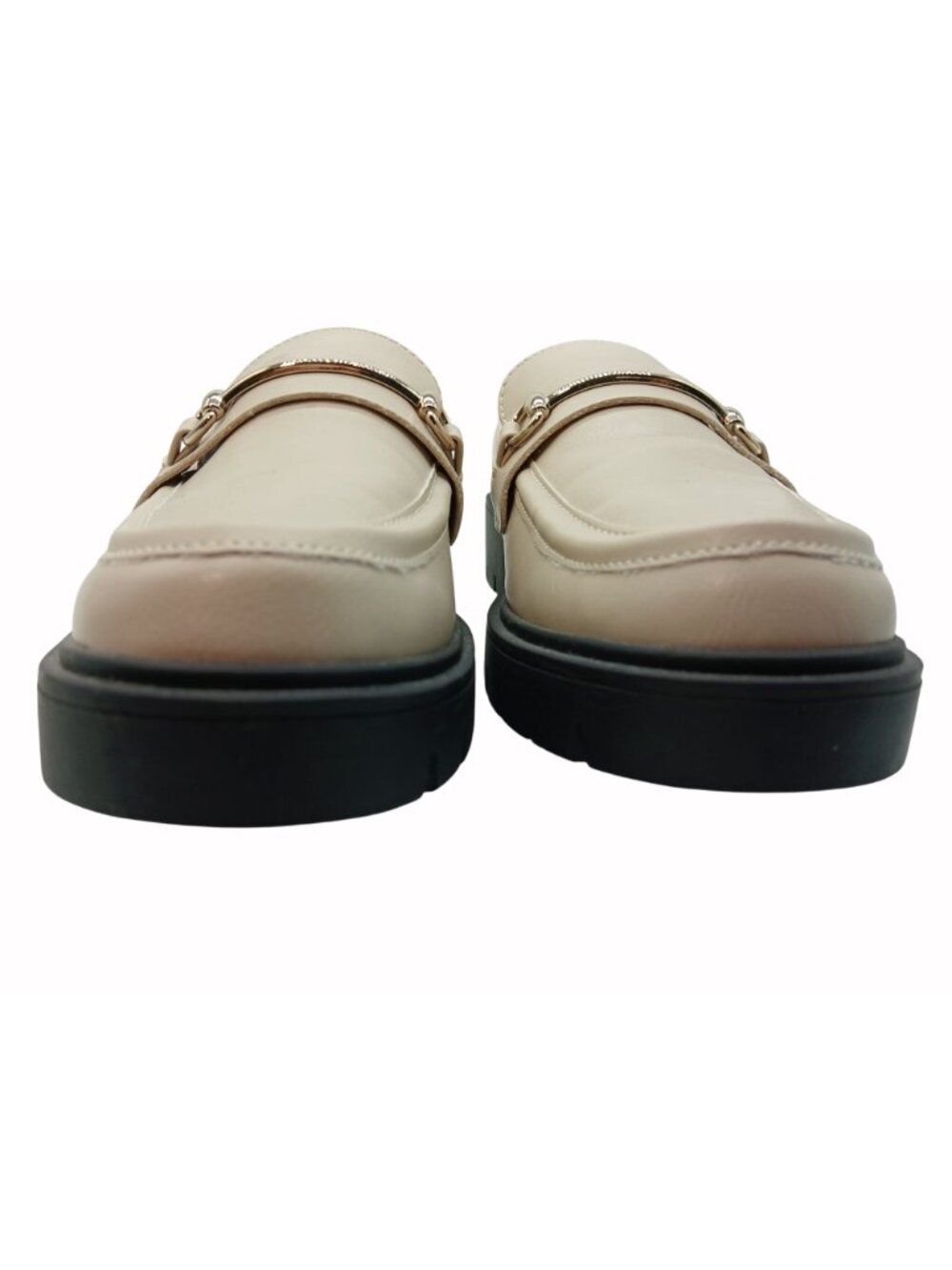Esprit Womens Alina Beige Loafers Shoes Gold Horsebit Buckle Chunky Soles Size 9 - Picture 4 of 11